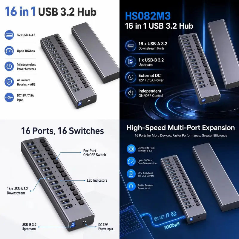 Usb Hub - AP01: 16-портовый USB 3.2 Gen2 хаб